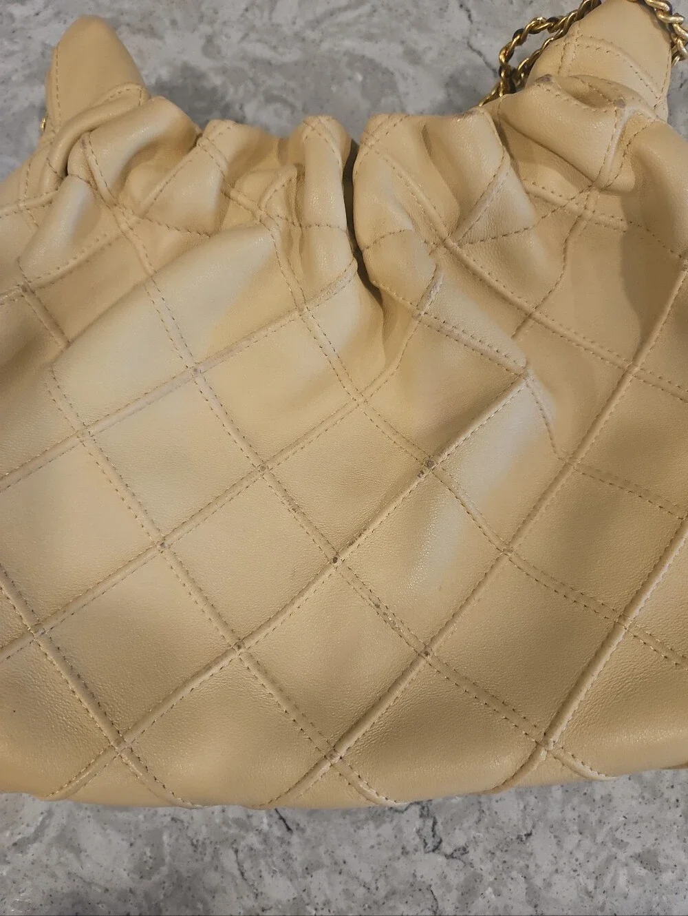 Tory Burch  Mini Fleming Chain Strap Hobo Bag Cream And Gold